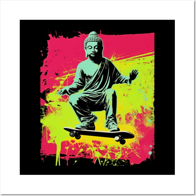 Buddha Skateboarding | Retro Skateboard | Funny Buddha #2 Wall Art by Celebrity Zen